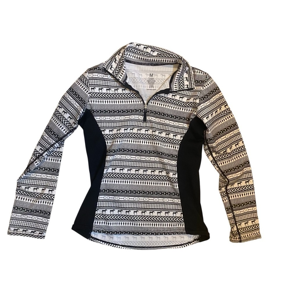 Kerrits Black and White Equestrian Horse Printed Quarter Zip Pullover Girls Med